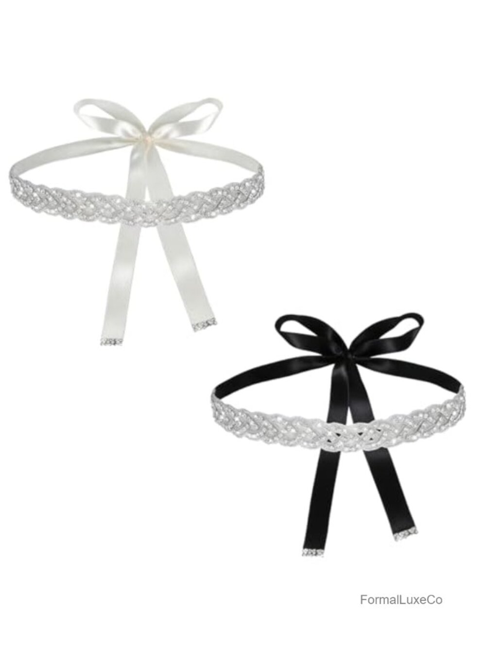 2 Pk Crystal Rhinestone Wedding Dress Belt Ribbon Sash Adjustable Bling Formal
